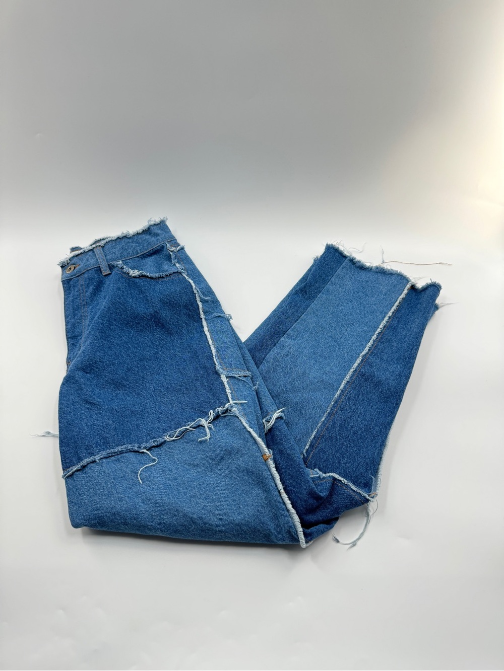 Cotton On Frayed Patchwork Straight Leg Jeans Women’s Size 8 High Rise Y2K